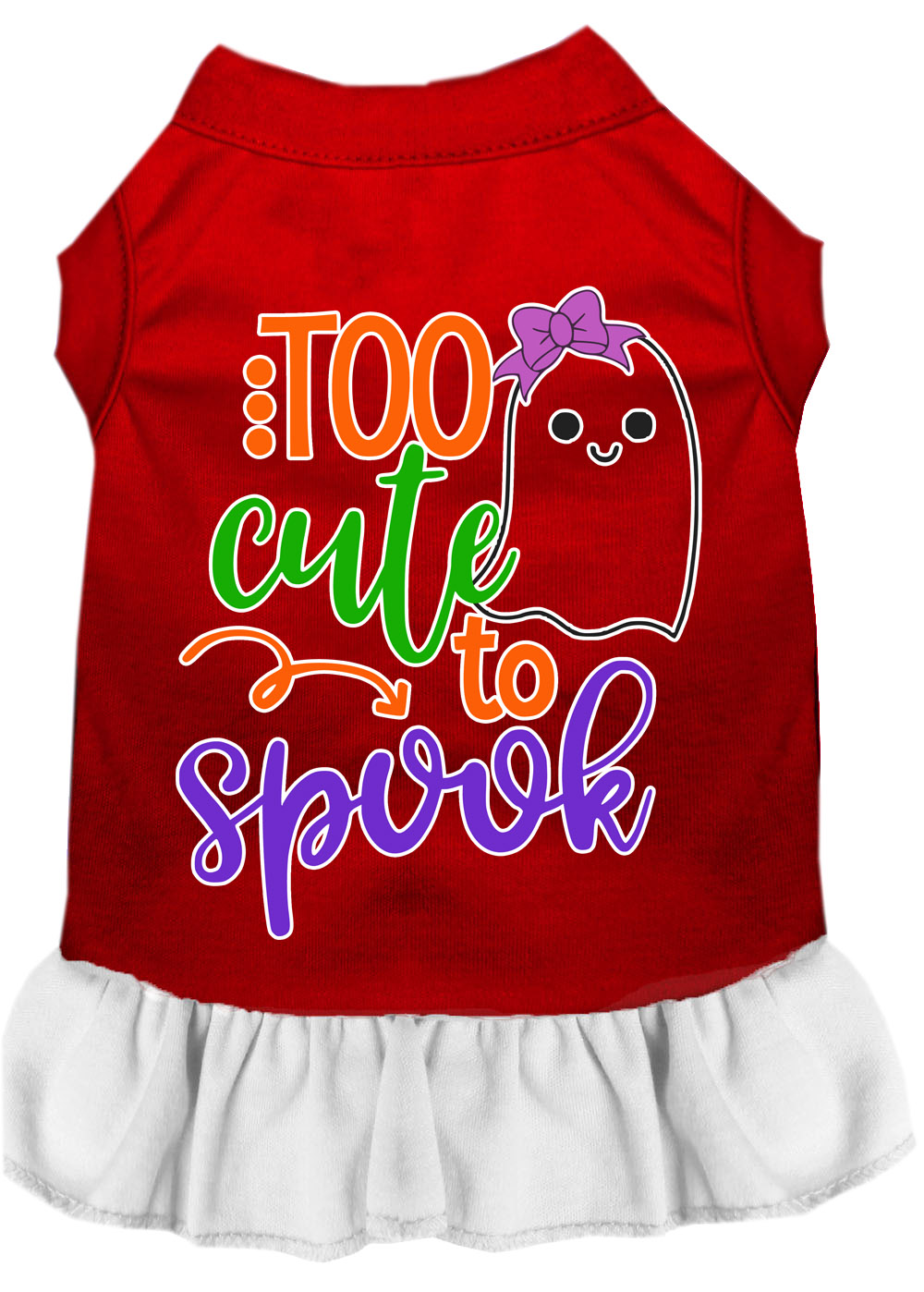 Too Cute to Spook-Girly Ghost Screen Print Dog Dress Red with White Lg